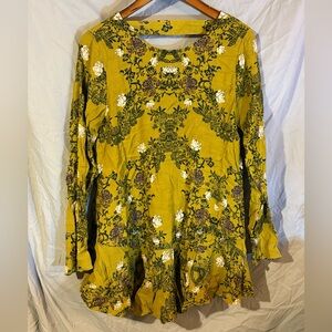 Free People mustard Floral Open Back Tunic Dress